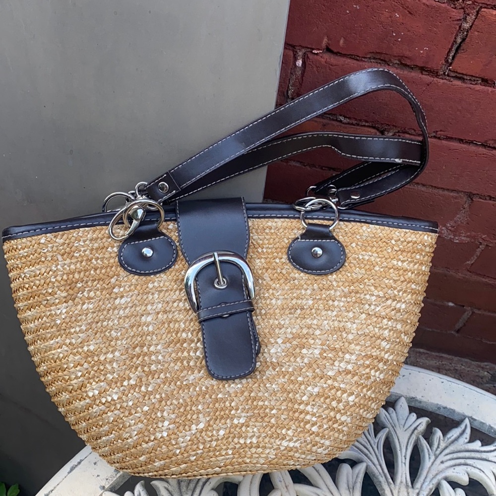 St. John's Bay Straw Tote with Dark Brown Trim